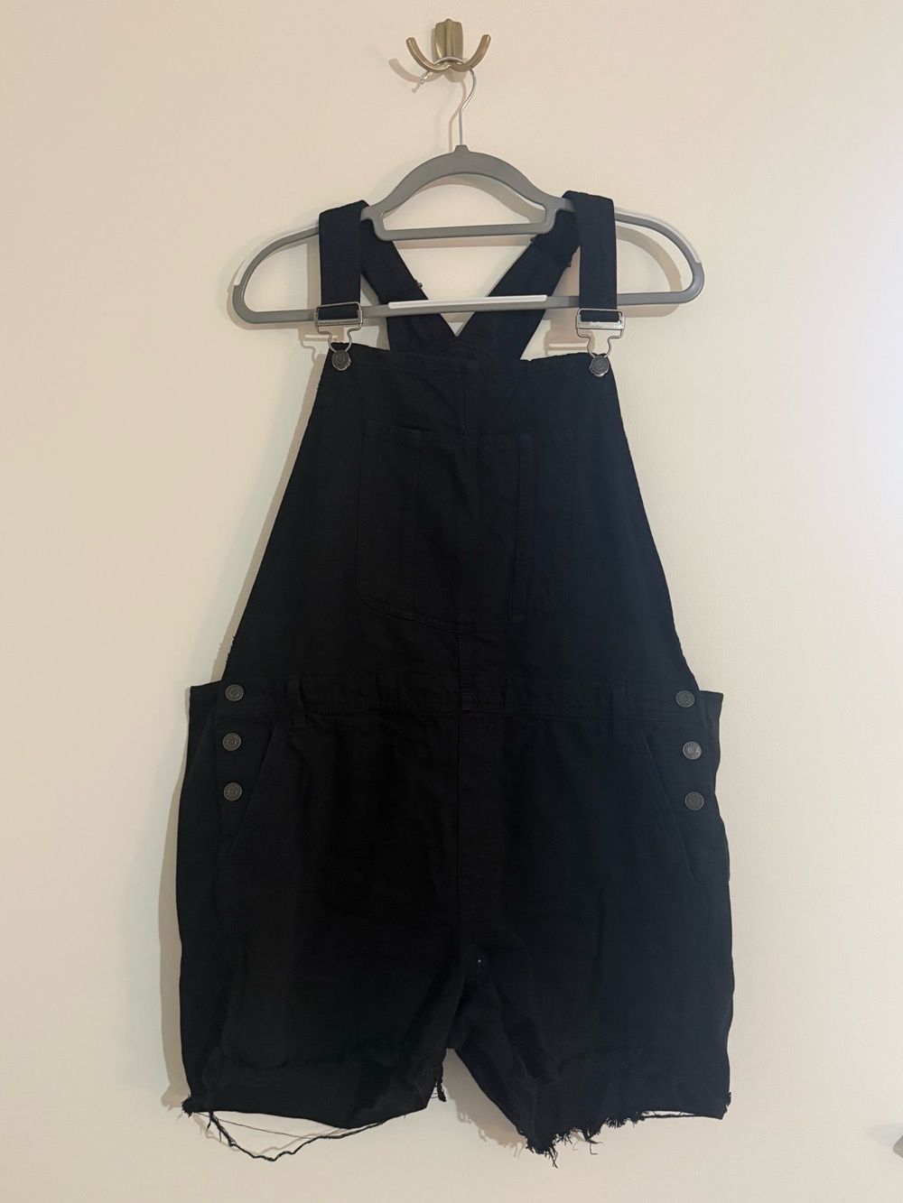 GAP Black Raw Hem Denim Short Overalls